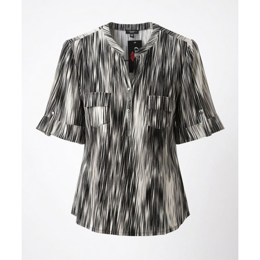 Cocomo Women's Plus Size 3X Grey Multi Color Stripe Print Pintuck 3/4 Sleeve Top
